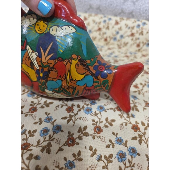Hand Painted Ceramic Fish Figurine Folk Art Colorful Mexican Style - Picture 9 of 12